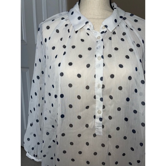Women’s White Polka Dot Pattern Joe Fresh Sheer Blouse 🖤 - Picture 13 of 17